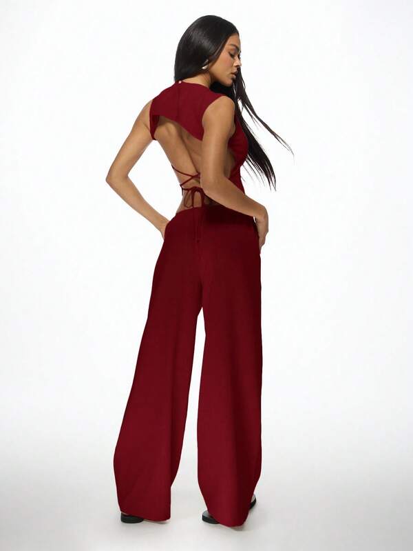 Missguided MISSGUIDED Sleeveless Crop Top And Wide Leg Pants With Back Ties