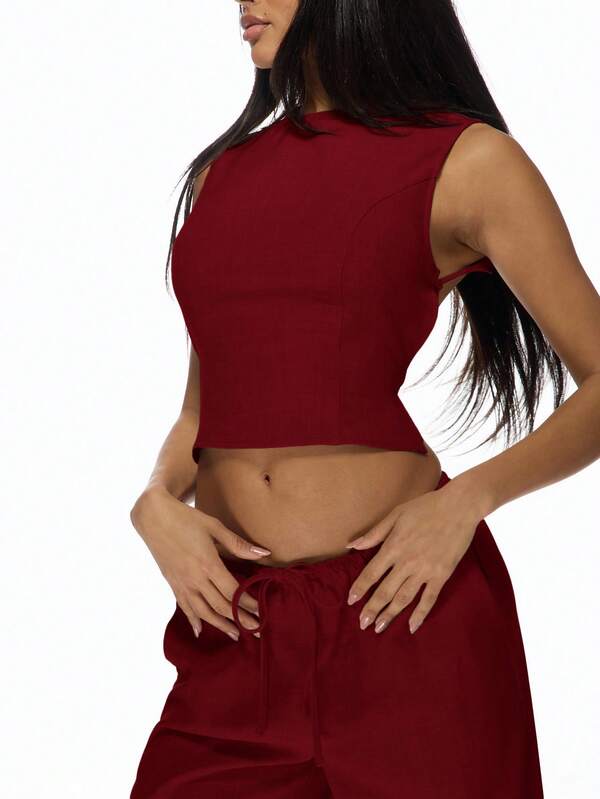Missguided MISSGUIDED Sleeveless Crop Top And Wide Leg Pants With Back Ties