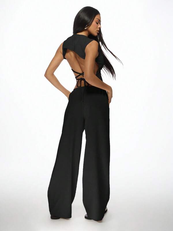 Missguided MISSGUIDED Sleeveless Crop Top With Wide Leg Pants Set
