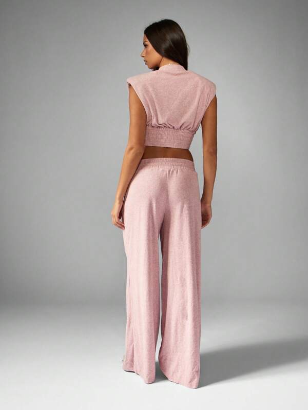 Missguided MISSGUIDED Sleeveless Crop Top With Wide Leg Pants Set