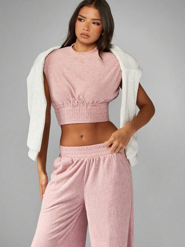 Missguided MISSGUIDED Sleeveless Crop Top With Wide Leg Pants Set