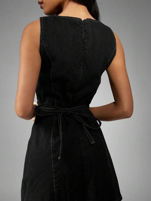 Missguided MISSGUIDED Sleeveless Denim Mini Dress With Tie Back