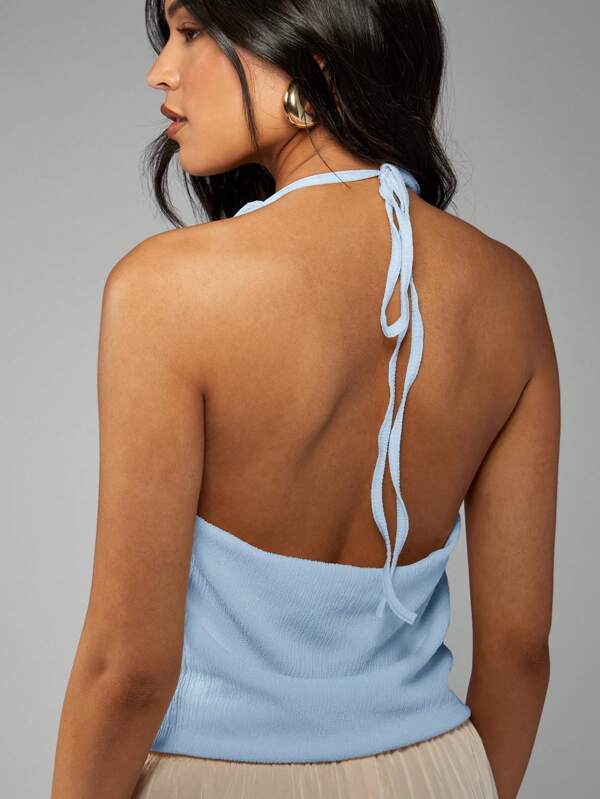 Missguided MISSGUIDED Sleeveless Draped Cowl Neck Backless Halter Top
