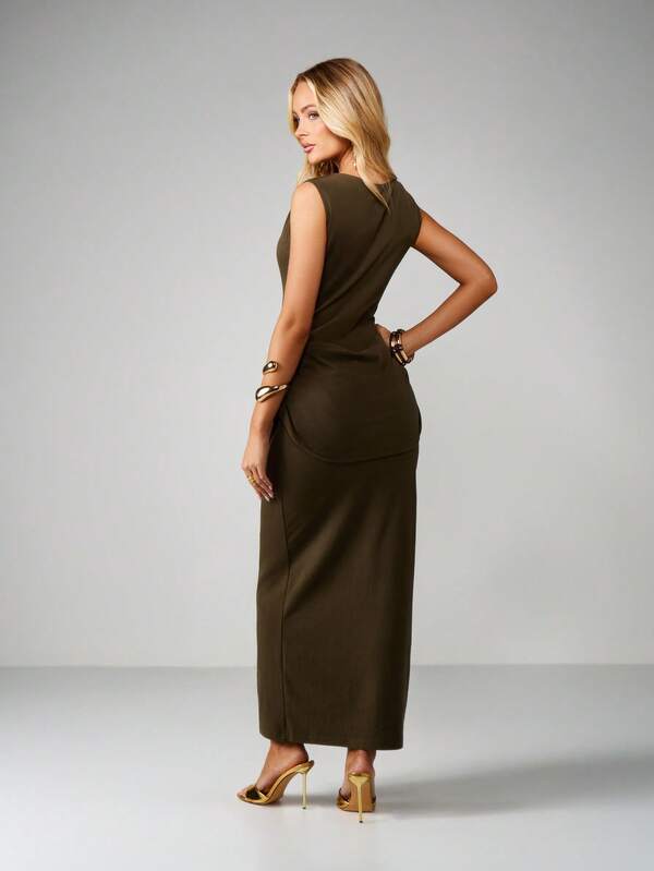 Missguided MISSGUIDED Sleeveless Draped Panel Midaxi Dress With Ruched Detail