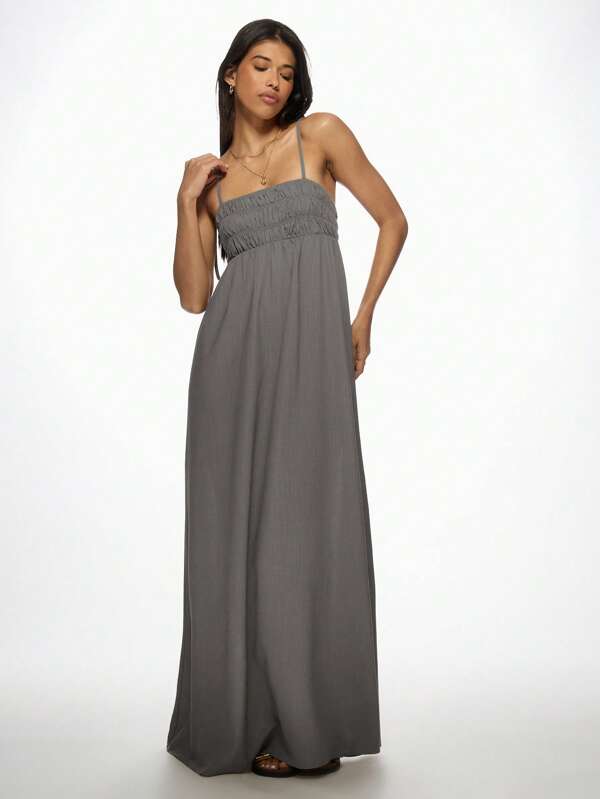 missguided MISSGUIDED Sleeveless Empire Waist Ruched Bodice Maxi Dress