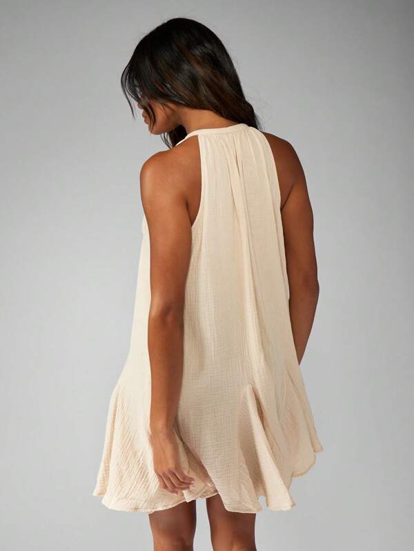 Missguided MISSGUIDED Sleeveless Halter Neck Tie Front Mini Dress