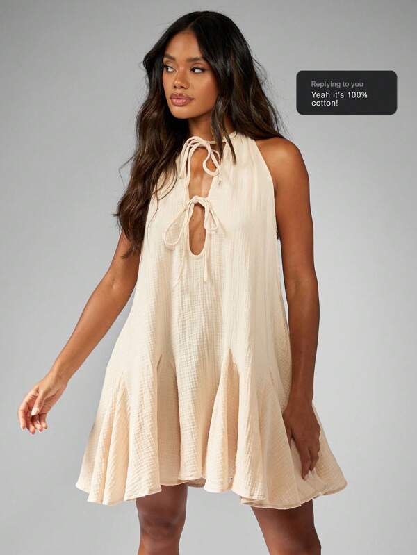 missguided MISSGUIDED Sleeveless Halter Neck Tie Front Mini Dress