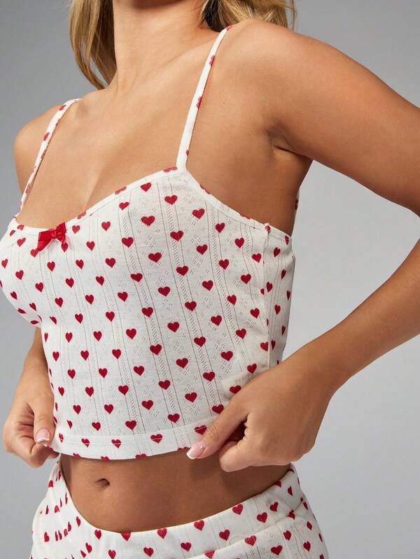 Missguided MISSGUIDED Sleeveless Heart Print Crop Top And Shorts Set