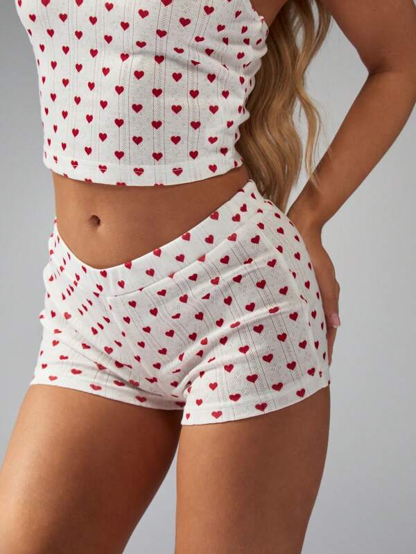 Missguided MISSGUIDED Sleeveless Heart Print Crop Top And Shorts Set