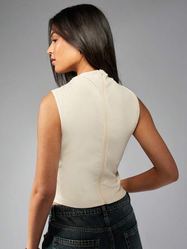 Missguided MISSGUIDED Sleeveless High Neck Crop Tank Top With Ruffle Detail