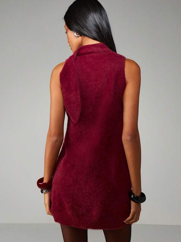 Missguided MISSGUIDED Sleeveless High Neck Fuzzy Mini Dress