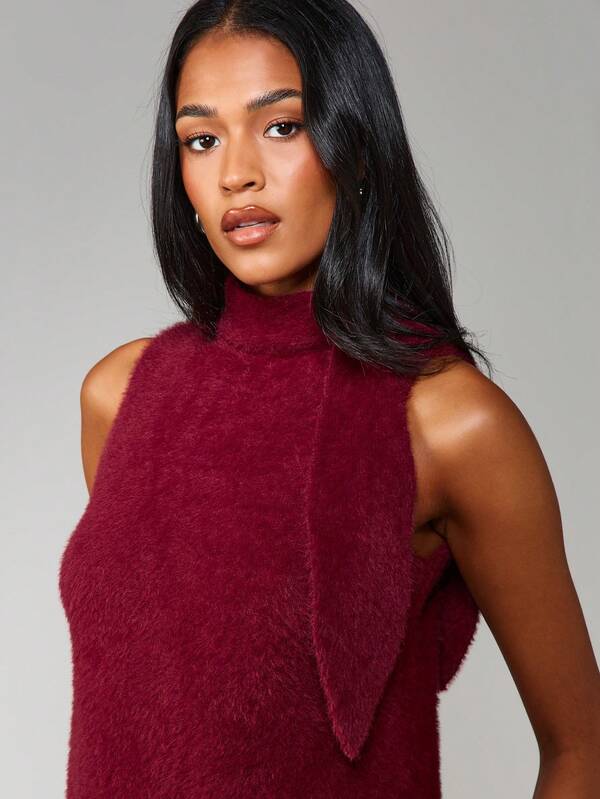 Missguided MISSGUIDED Sleeveless High Neck Fuzzy Mini Dress