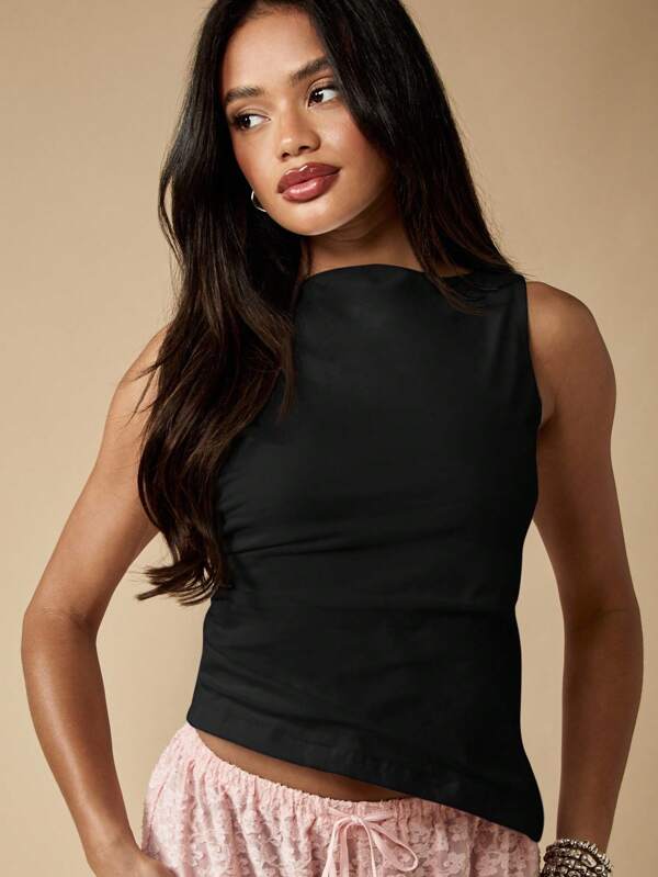 missguided MISSGUIDED Sleeveless Jersey Tank Top With Ruched Asymmetric Hem