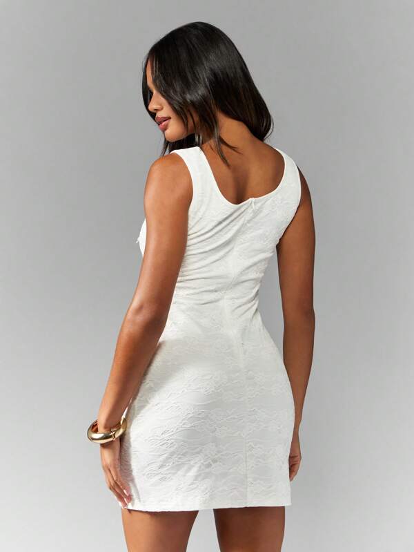 Missguided MISSGUIDED Sleeveless Lace Embellished Crystal Bodycon Mini Dress