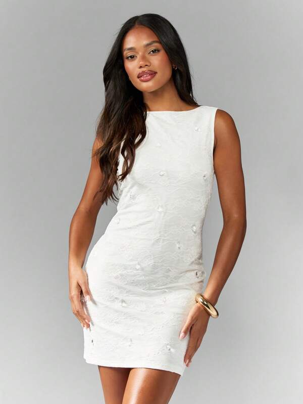 missguided MISSGUIDED Sleeveless Lace Embellished Crystal Bodycon Mini Dress