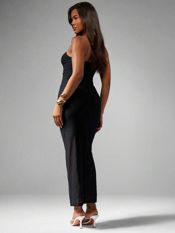Missguided MISSGUIDED Sleeveless Lace Strapless Form Fitting Long Maxi Dress