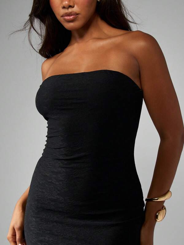 Missguided MISSGUIDED Sleeveless Lace Strapless Form Fitting Long Maxi Dress