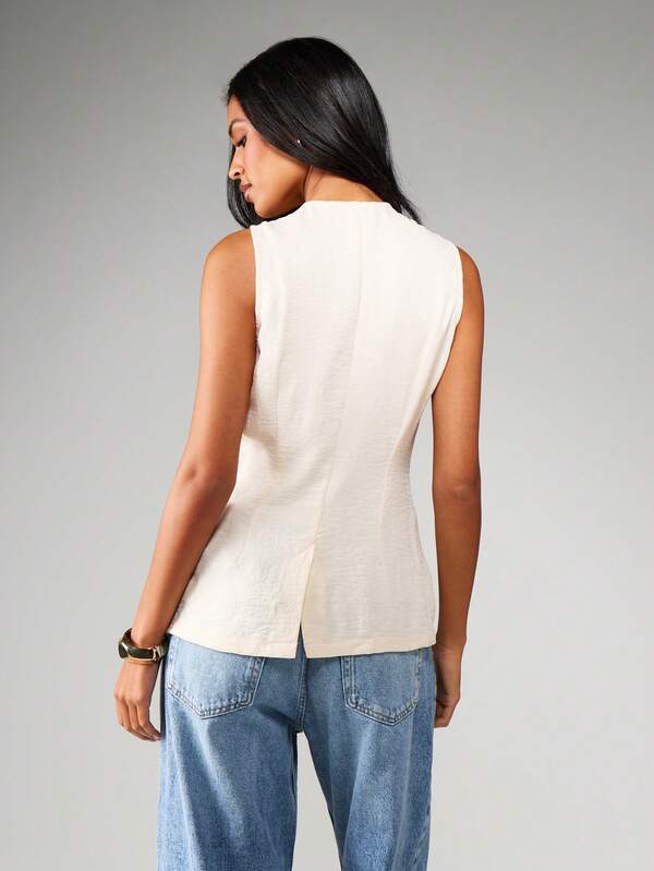 Missguided MISSGUIDED Sleeveless Linen Feel Longline Vest With Pockets