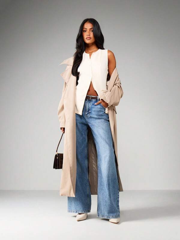 Missguided MISSGUIDED Sleeveless Linen Feel Longline Vest With Pockets