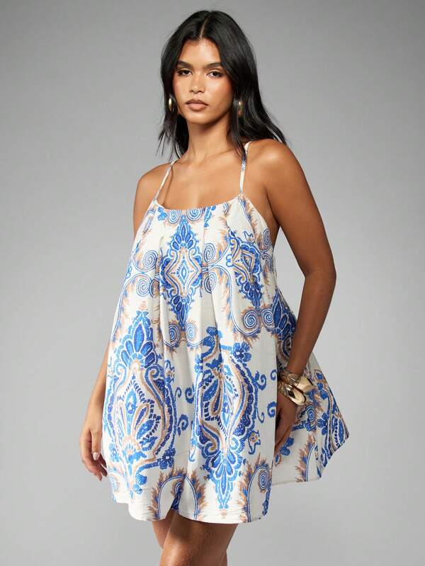 Missguided MISSGUIDED Sleeveless Paisley Print Mini Swing Dress