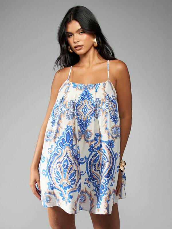 missguided MISSGUIDED Sleeveless Paisley Print Mini Swing Dress