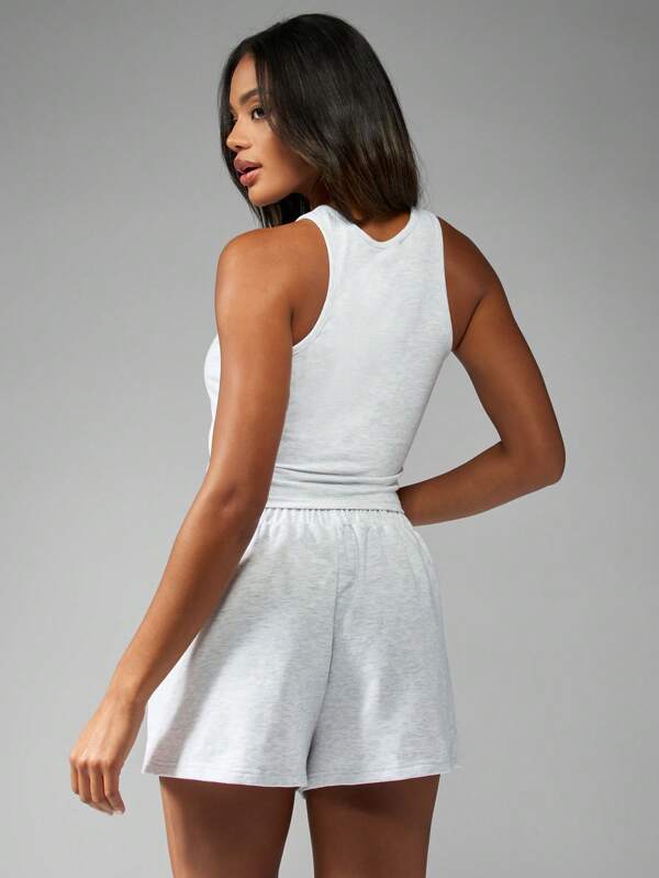 Missguided MISSGUIDED Sleeveless Racer Neck Crop Top High Waist Shorts Athleisure Two Piece