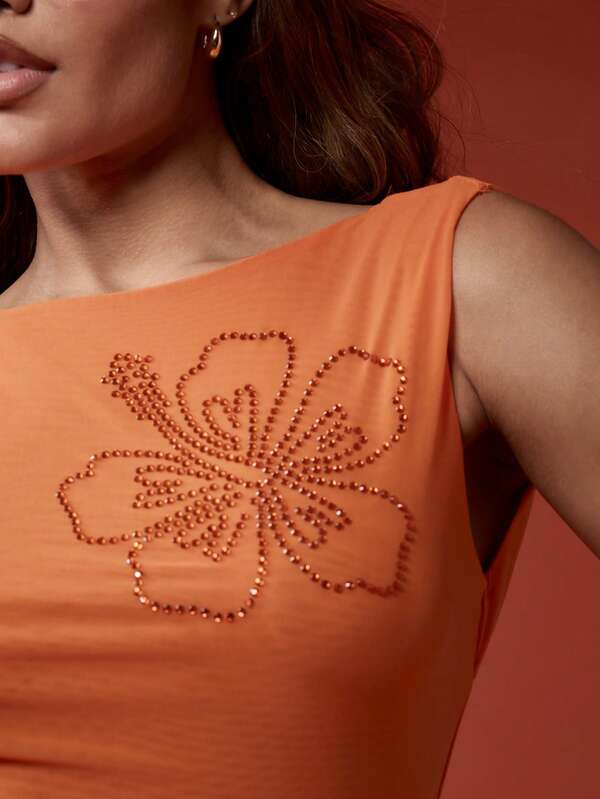 Missguided MISSGUIDED Sleeveless Rhinestone Hibiscus Flow Crop Tank Top