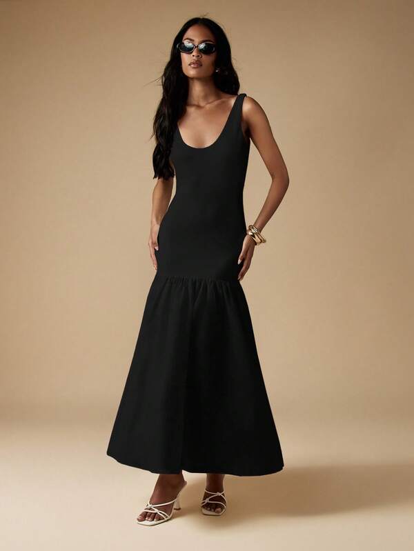missguided MISSGUIDED Sleeveless Scoop Neck Midaxi Dress With Drop Waist Flare