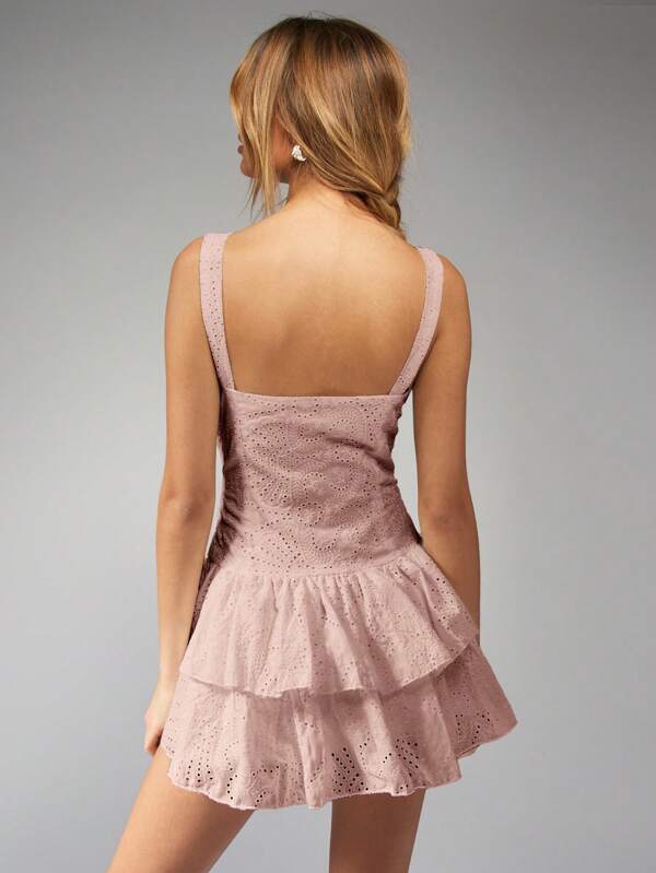 Missguided MISSGUIDED Sleeveless Square Neck Broderie Anglaise Lace Mini Dress