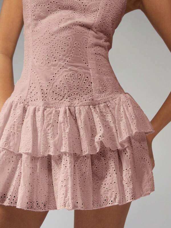 Missguided MISSGUIDED Sleeveless Square Neck Broderie Anglaise Lace Mini Dress