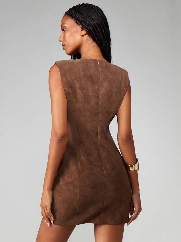 Missguided MISSGUIDED Sleeveless Suede Bodycon Mini Dress