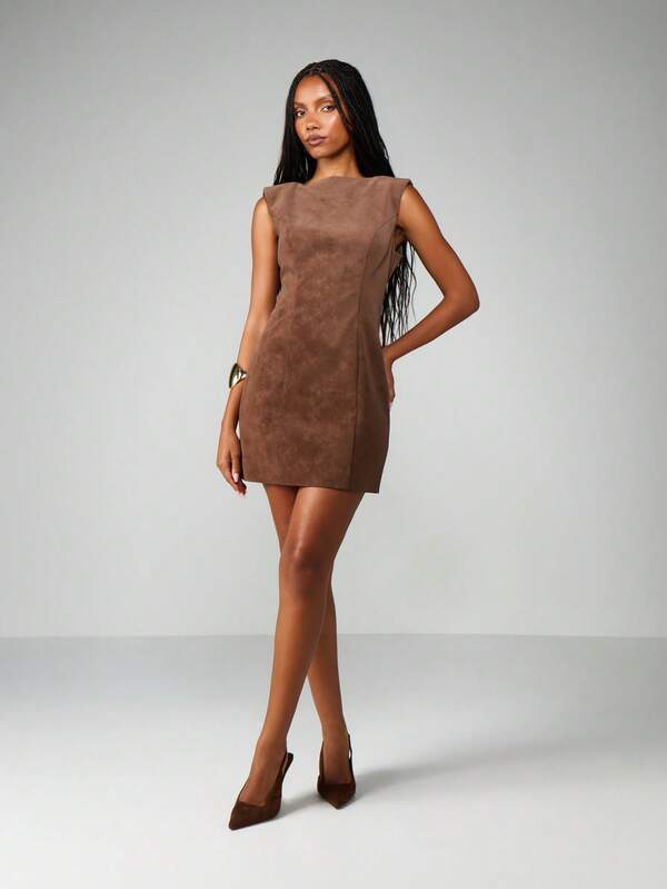 Missguided MISSGUIDED Sleeveless Suede Bodycon Mini Dress