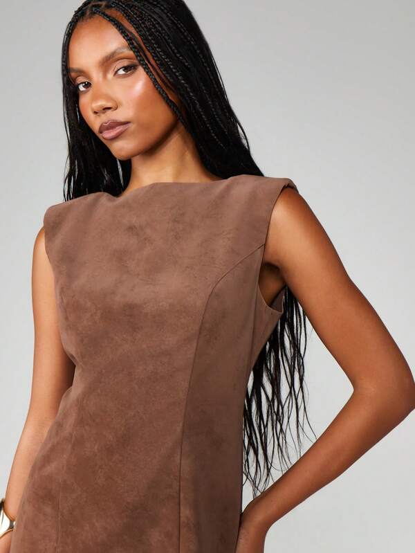 Missguided MISSGUIDED Sleeveless Suede Bodycon Mini Dress