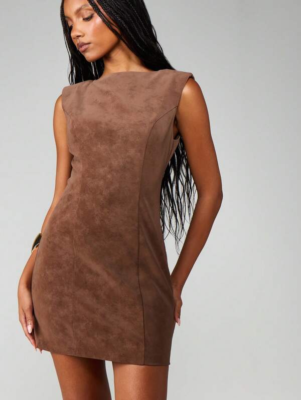 missguided MISSGUIDED Sleeveless Suede Bodycon Mini Dress