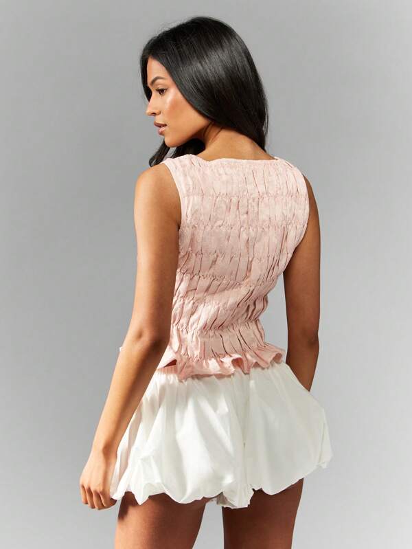 Missguided MISSGUIDED Sleeveless Textured Ruched Peplum Tops