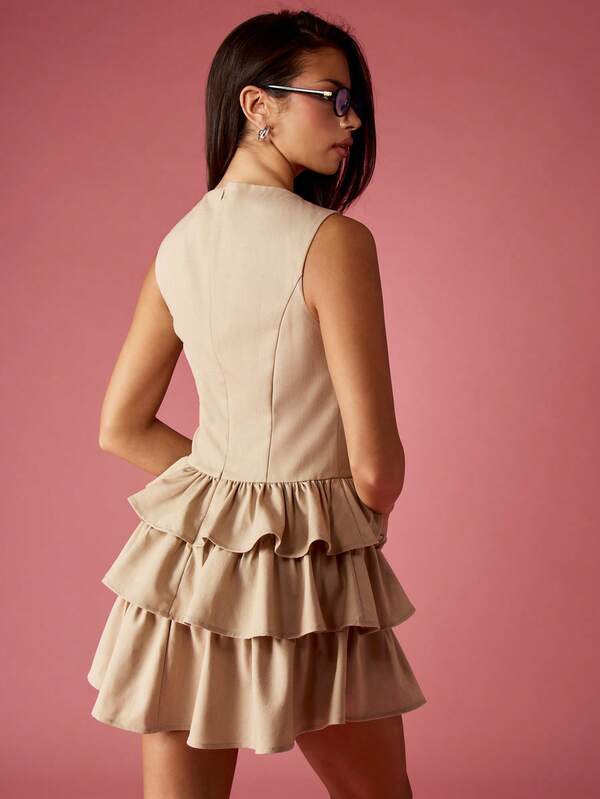 Missguided MISSGUIDED Sleeveless Tiered Ruffle Mini Dress With High Neck