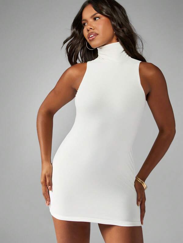 missguided MISSGUIDED Sleeveless Turtleneck Bodycon Mini Dress With Fitted Silhouette