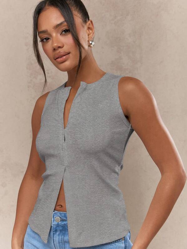 Missguided MISSGUIDED Sleeveless V Neck Tank Top With Split Front