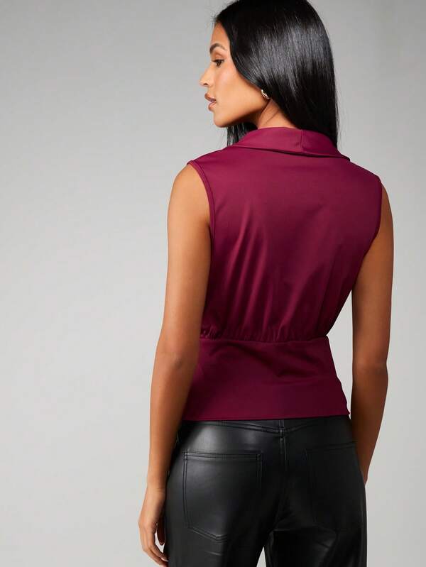 Missguided MISSGUIDED Sleeveless Wrap Front Collared Blouse