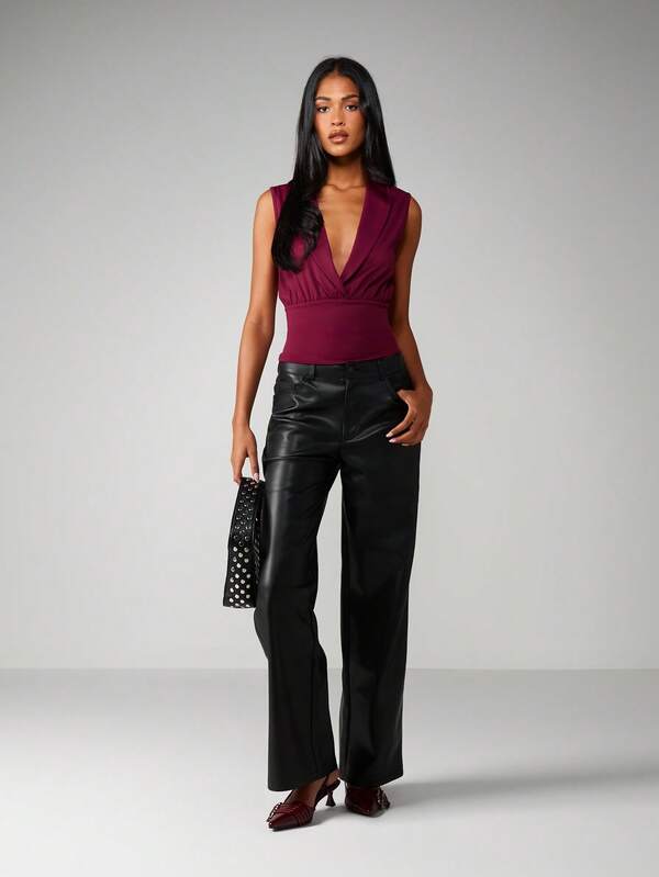 Missguided MISSGUIDED Sleeveless Wrap Front Collared Blouse