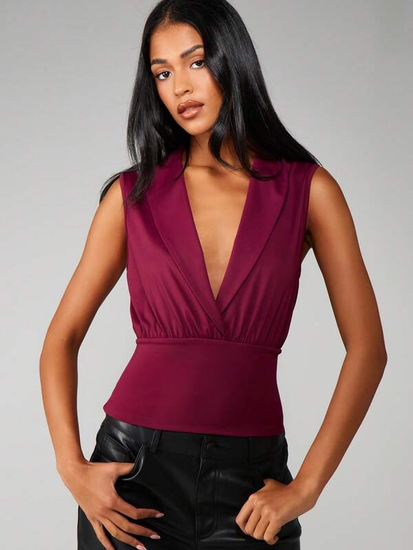 missguided MISSGUIDED Sleeveless Wrap Front Collared Blouse