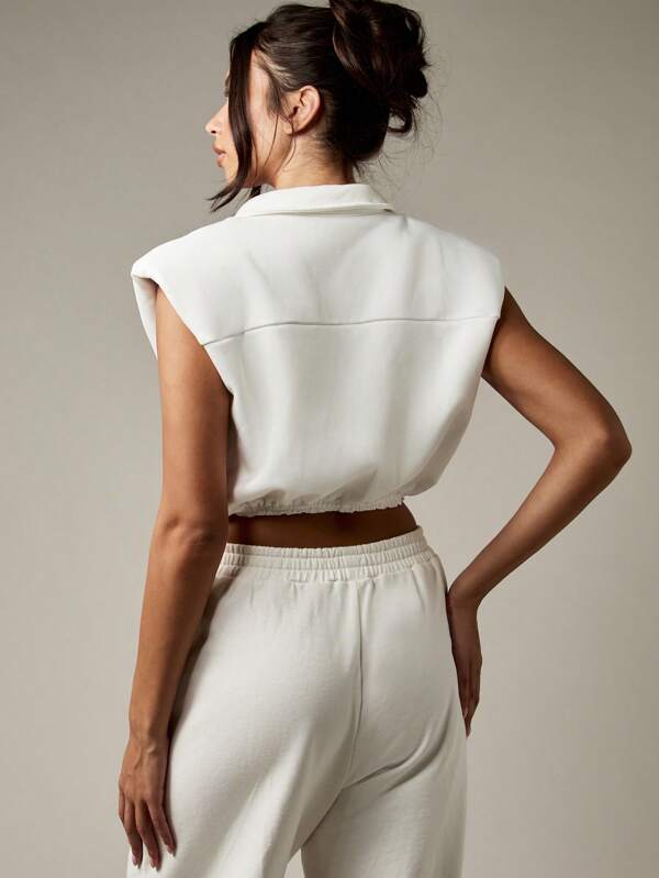 Missguided MISSGUIDED Sleeveless Zip Front Crop Sweatshirt With Collar