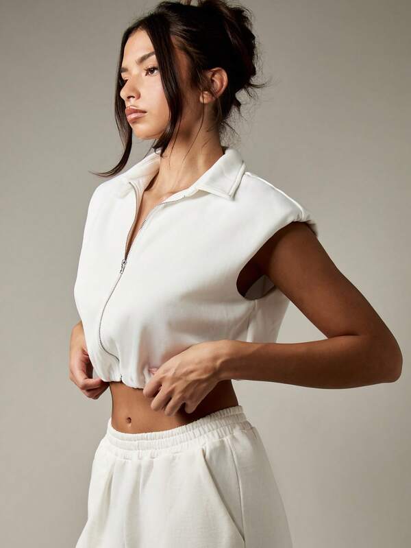Missguided MISSGUIDED Sleeveless Zip Front Crop Sweatshirt With Collar