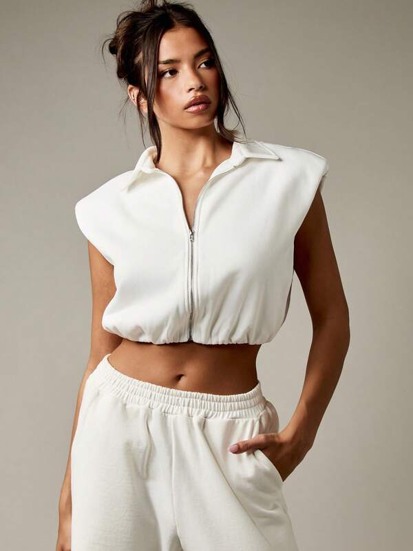 Missguided MISSGUIDED Sleeveless Zip Front Crop Sweatshirt With Collar