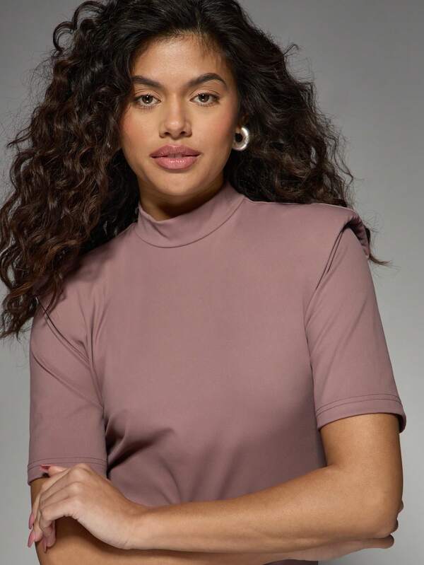Missguided MISSGUIDED Slinky Bodycon Mini Dress With Shoulder Pads And Mock Neck