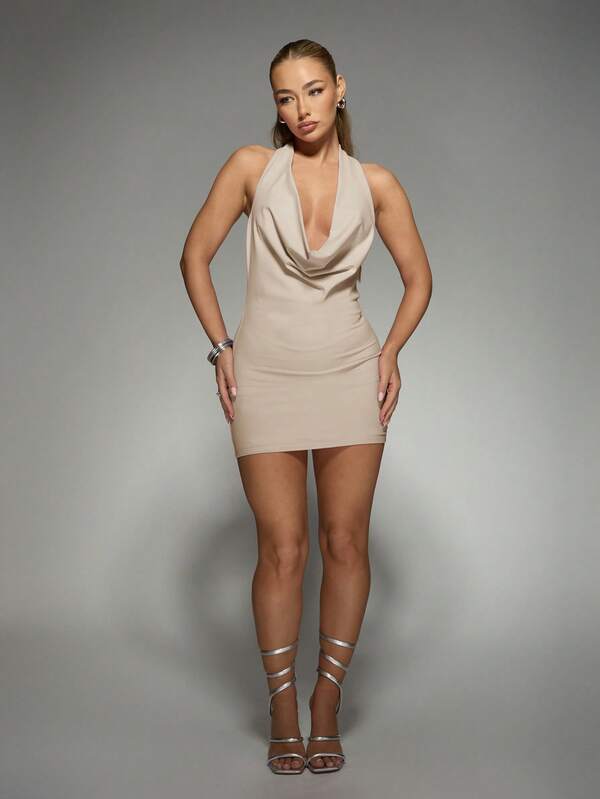 Missguided MISSGUIDED Slinky Cowl Neck Sleeveless Bodycon Ruched Mini Dress