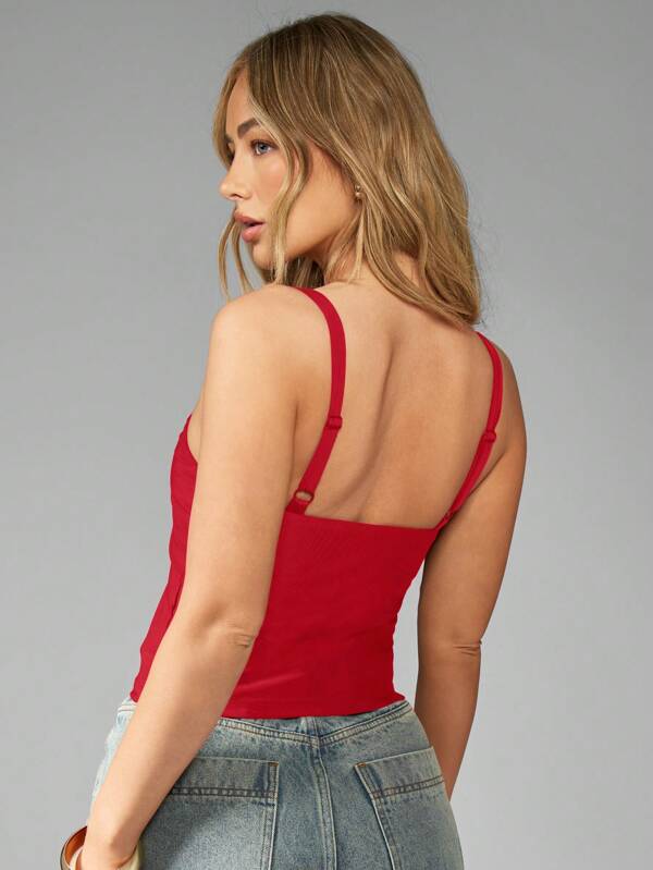 Missguided MISSGUIDED Slinky V-Neck Form-Fitting Cropped Tank Top