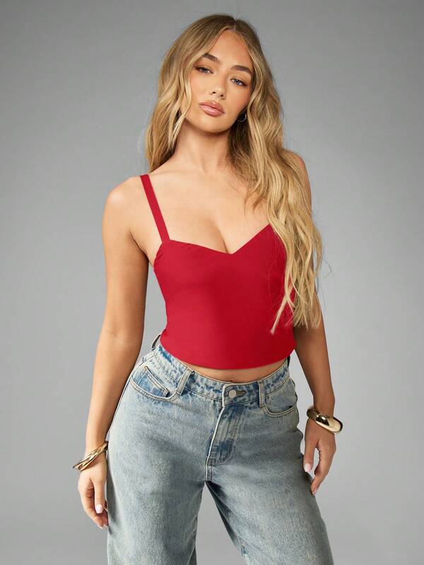 Missguided MISSGUIDED Slinky V-Neck Form-Fitting Cropped Tank Top