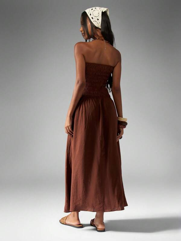 Missguided MISSGUIDED Smocked Bandeau Maxi Dress With Drop Waist
