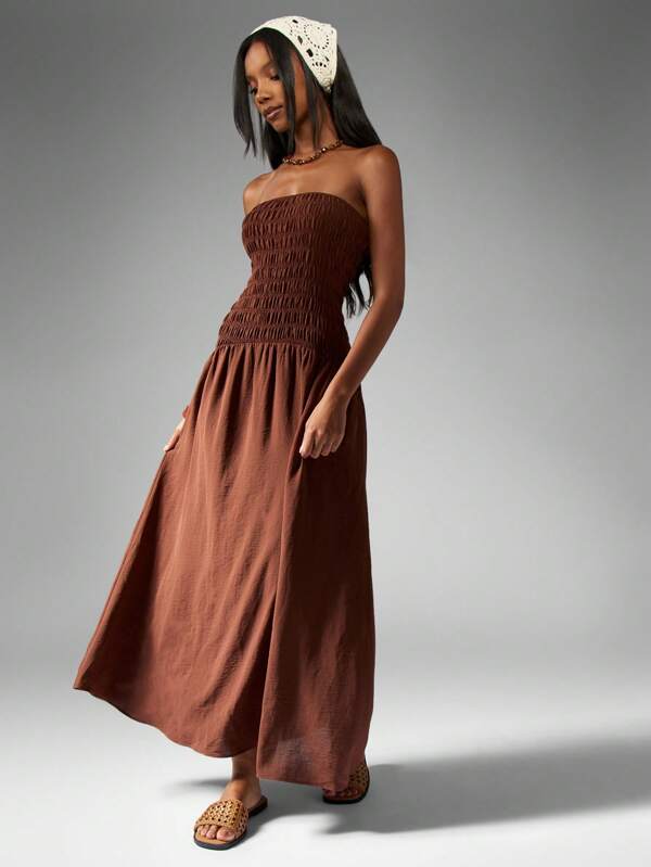 missguided MISSGUIDED Smocked Bandeau Maxi Dress With Drop Waist
